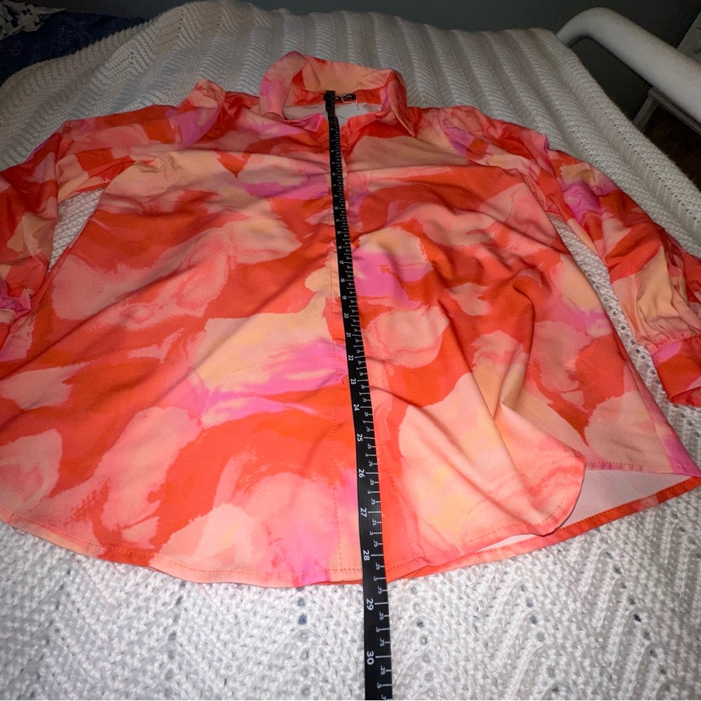 Women's Orange and Pink Holiday Vacation Flower Print Shirt - M - NWT - Picture 7 of 7